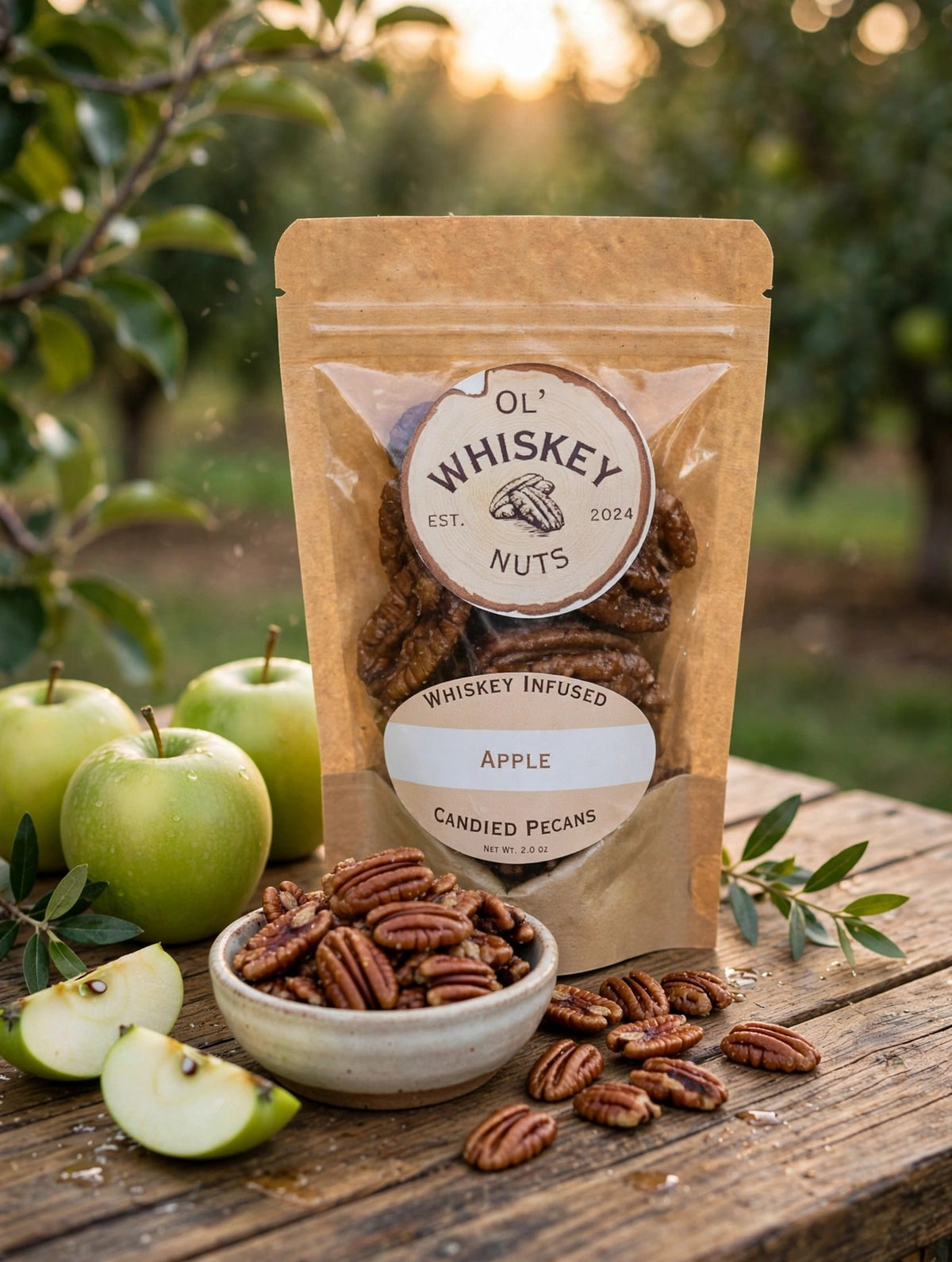 Apple whiskey-infused candied pecans