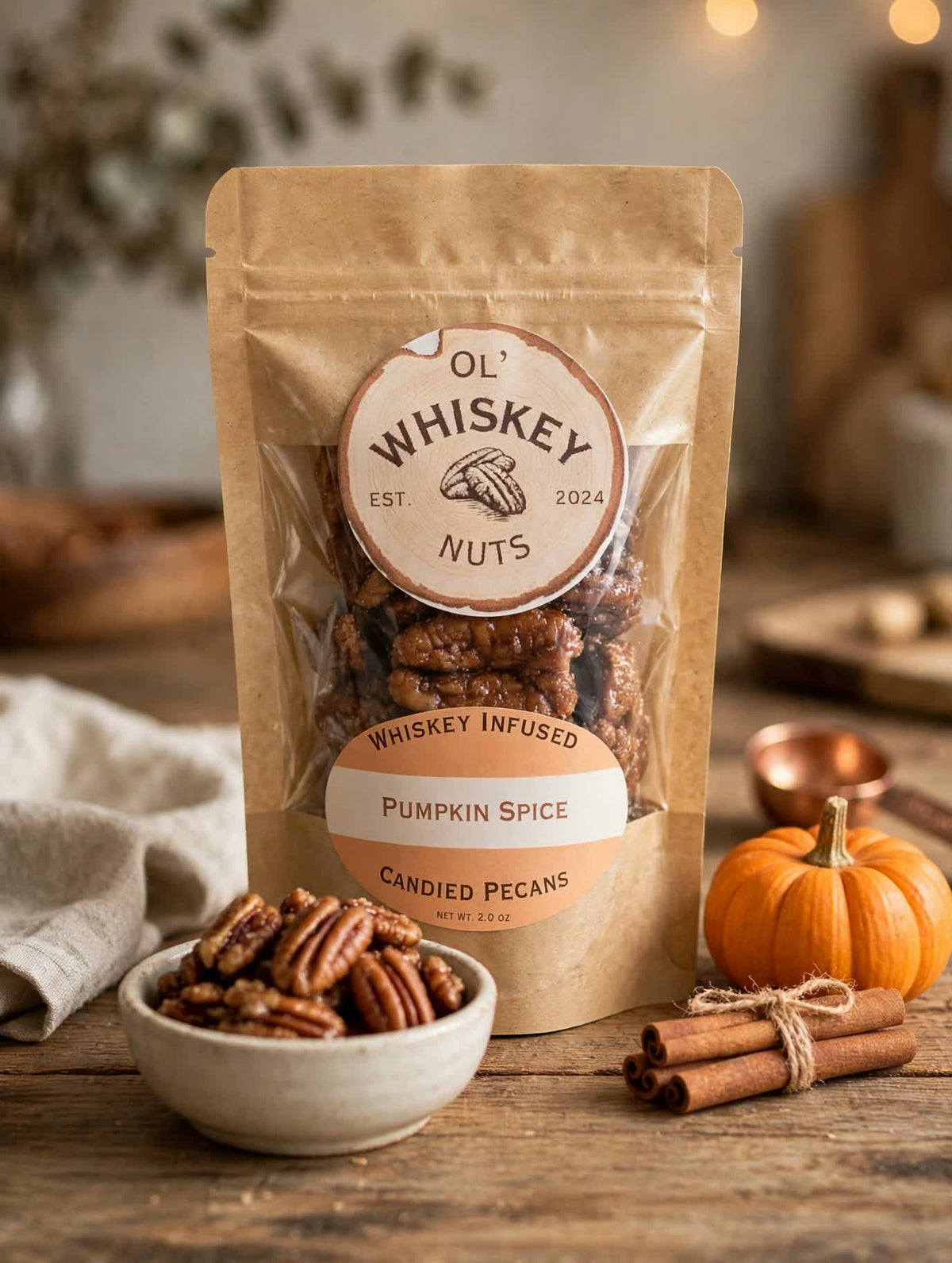 Pumpkin Spice Whiskey Infused Candied Pecans