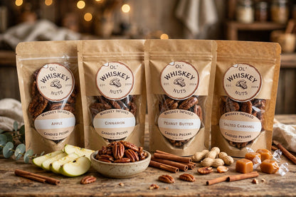 Variety Snack Bundle - Apple, Cinnamon, Peanut Butter and Salted Caramel whiskey-infused candied pecans